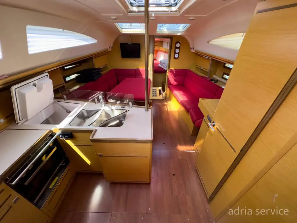 Sailboat Orca V- salon top view. Elan 394 Impression, built in 2012 and docked in IZOLA.