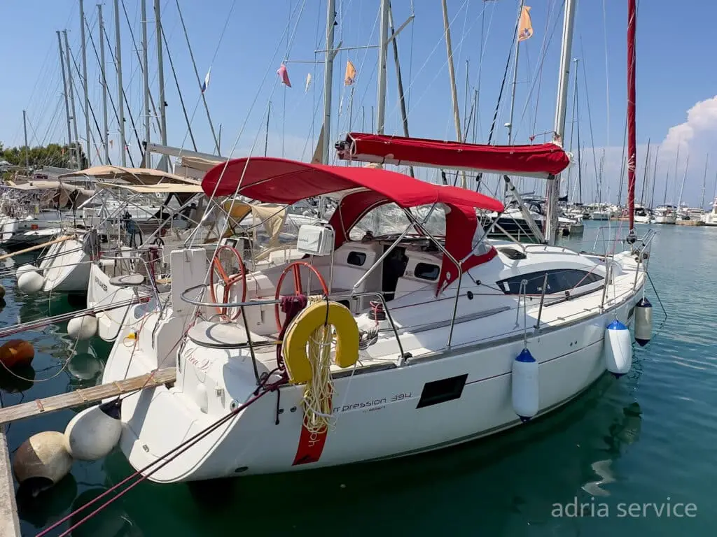 Sailboat Orca V- starboard view. Elan 394 Impression, built in 2012 and docked in IZOLA.
