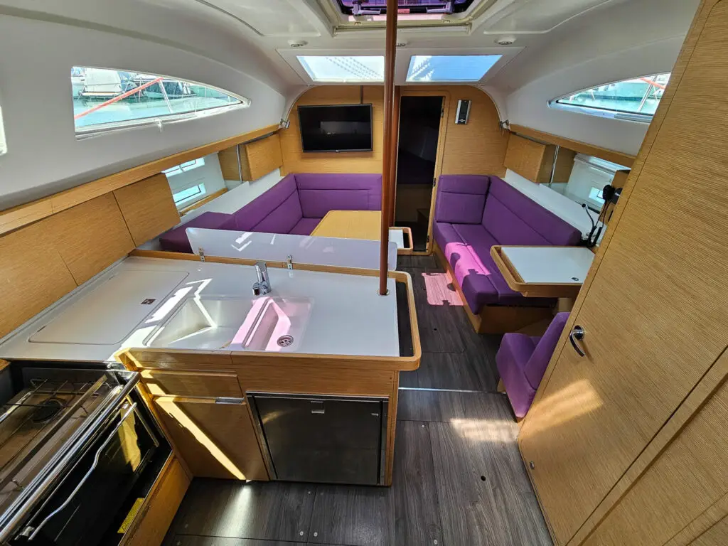 Sailboat Orca I - salon top view. Elan Impression 40, built in 2017 and docked in IZOLA.