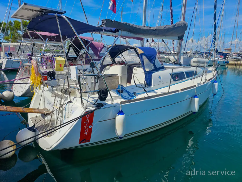 Sailboat Energy - stern starboard. Sun Odyssey 33i, built in 2012 and docked in IZOLA.