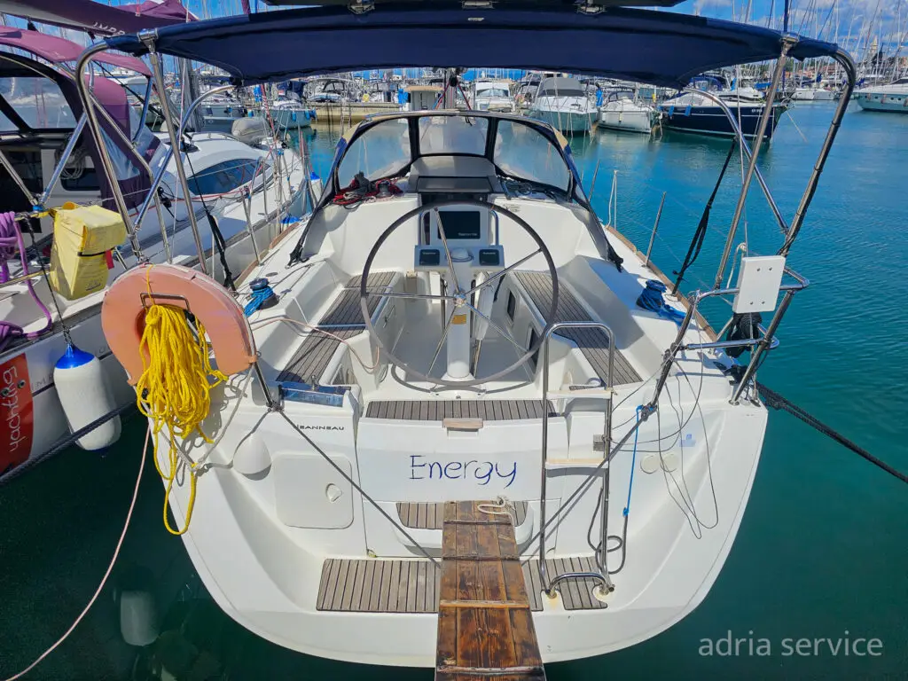 Sailboat Energy - stern view. Sun Odyssey 33i, built in 2012 and docked in IZOLA.